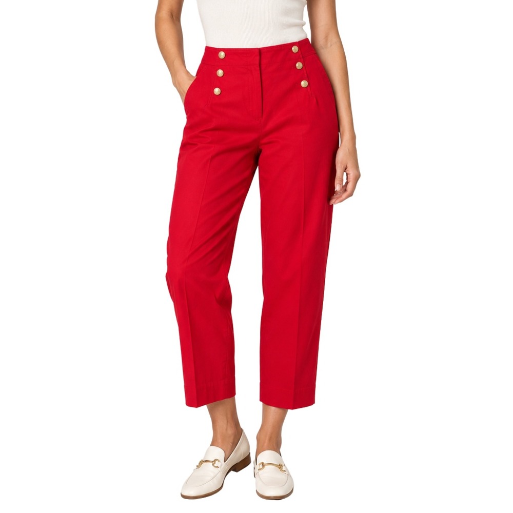 Talbots Pants Womens 18W Red Sailor Button Cropped Wide Leg Nautical Gold Tone